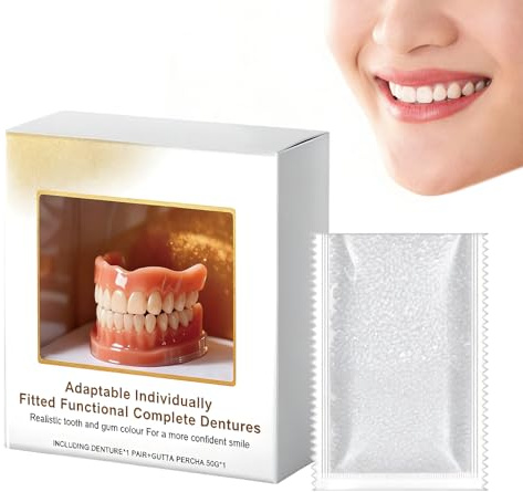 1 Pare Protesis Dental Completa, Silicona Carillas DentalesTemporales Reparación para Mandíbula Superior E Inferior, Cómodas Usar y Fácil Ajuste, Aspecto Natural, Prótesis Completa