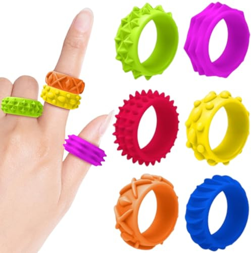 AJNZAU 6 Pièces Bague Anti Stress Enfant, Anneaux Sensoriels En Silicone 6 Couleurs, Massage Des Doigts Pour Réduire Le Stress, Idéal Pour Tdah, Autisme, Concentration