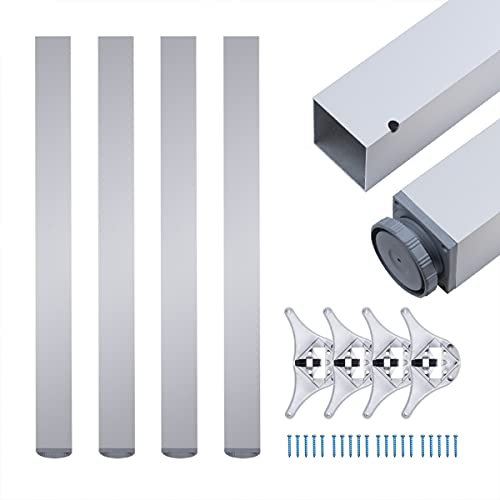 sossai® exklusiv - Tischbeine aus Aluminium | höhenverstellbar | Tischfüße TBE | Ausführung: Alu, eloxiert, Vierkant Profil 6x6 cm | Set: 4 Stück | Höhe: 71 cm (710 mm), einstellbar + 2 cm