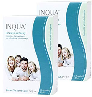 INQUA® Inhalationslösung | 100 Ampullen á 2,5ml | Isotonische Kochsalzlösung zum Inhalieren für Erwachsene, Kinder und Babys | ohne Konservierungsstoffe | NaCl 0,9%