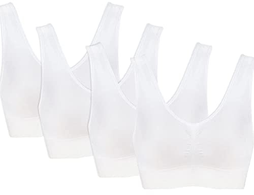 PBE 4 Pack Double Lined Premuim Quality Material Seamless Everyday Comfort Bra Women - Perfect Wireless Bralette for Fashion, Maternity, Sports, Yoga, Sleep Or Just Every Day - Comfy Fit, Sizes S-5XL