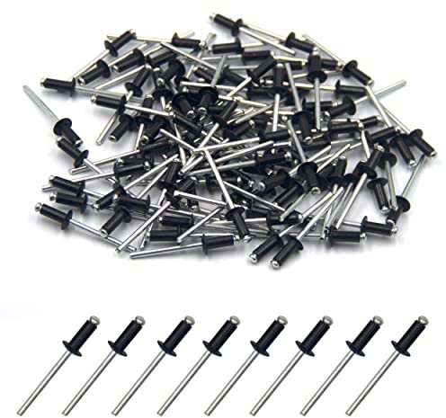 BESTYCHAO 100 remaches ciegos de aluminio de 4 x 10 mm, con extremo abierto, paquete de 100 (negro)