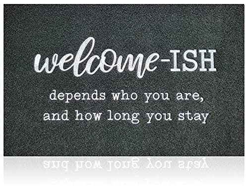 JJUUYOU Large Welcome Mat for Front Door Outside Entryway Funny Doormat Non-Slip Rubber Back Heavy Duty Rugs Black Welcome-ish Low Profile Mats for Entry Patio Shoe Rugs