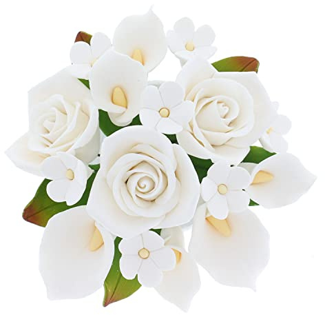 Global Sugar Art Calla Lily and Peace Rose Sugar Flower Bouquet, White Wedding Cake Topper by Chef Alan Tetreault