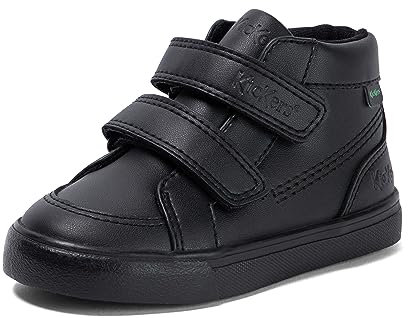Kickers Unisex Kids Tovni Hi Velcro | Easy Fastening Black Leather School Shoes, Black, 5 UK Child