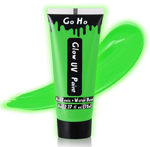 Go Ho Neon Green Body Paint Washable(2.37oz,70ml),Glow UV Blacklight Face Paint,Water Based Neon Fluorescent Green Face Paint for SFX Cosplay Costumes Festivals Halloween Makeup