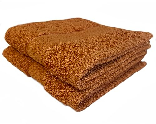 Sue Rossi Face Cloths Pack of 2 or 6, Turkish Combed Cotton, 30cm x 30cm Wash Cloth Fingertip Flannel, Soft & Absorbent, 600gsm Thick Bathroom Towels Set (Orange, 2)