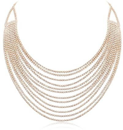 EVER FAITH Mehrschichtige klobige Halskette, Glitter Klar Gold-Ton Strass Wasserfall Mehrstrang Multi-Strand Ketten Statement Lätzchen Halskette lange Kette Modeschmuck