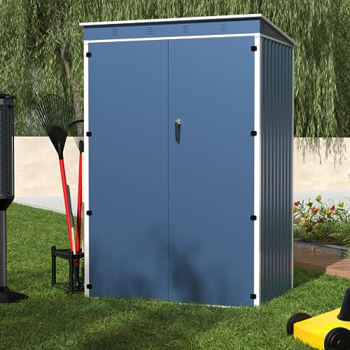 SUPEER Metall Gerätehaus 2 m² mit Schrägdach,H185cm*L120cm*W90cm Geräteschuppen Garten Schuppen Gartenhaus(blau)