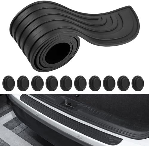 Car Rear Protector Guard Sticker, Universal Rubber Bumper Protector Strip, Auto Rear Trunk Sill Plate Scuff Plate Strip with 10 Pcs Car Door Shock Absorber for Truck and SUV (90x7cm)