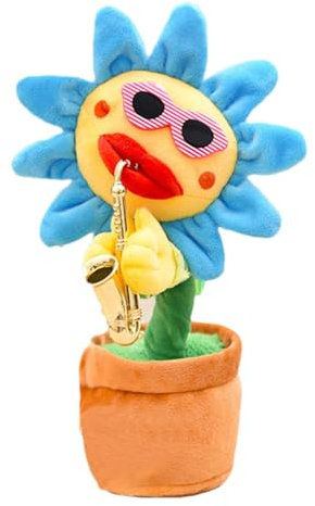 feveo Singende Sonnenblume, Tanzende Sonnenblume Spielzeug, Singende Tanzende Sonnenblume Mit Saxophon, Lustiges Plüschtiere Blume Wiederholen was Sie Sagen