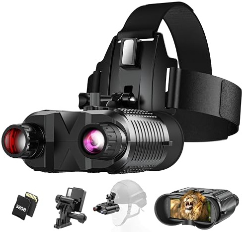 AILNJUC Night Vision Goggles Head Mounted, 1312FT Night Vision Binoculars Compatible with Military Tactical Helmet, Infrared Long Focus 8X Digital Zoom/32GB SD Card