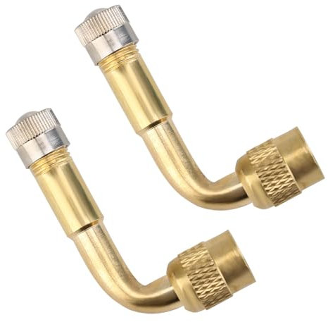 Gments Tire Valve Extension Adapter Valve Stem Extender 90 Degree Brass for Easy Access Air Maintenance Compatible with Cars Motorcycles Bikes Trucks Strollers 2 Metal Caps