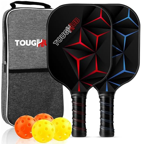 Pickleball Paddles Set - Fiberglass Lightweight Pickle Ball Rackets with 4 Balls and Carrybags, Non-Slip Grip Paddleball Set with Polypropylene Honeycomb Core for Beginners & Professionals (Pack of 2)