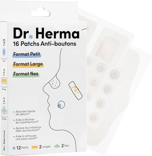 Dr. Herma - Patch Anti Acne et Boutons Invisible Multi Format - 16 Patchs - Efficacité en 6 à 8h - Traitement Dermatologique de l’Acné avec Acide Salicylique, Hydrocolloïdes et Huile d’Arbre à Thé