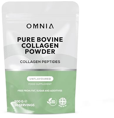 Omnia Pure Bovine Collagen Peptides Powder, 50 Servings, Packed with Essential Amino Acids, Optimal Health, Collagen for Radiant Skin, Strengthens Hair & Nails & Joints- UK Made