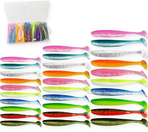 30 Pezzi 6/7/9 cm Esche da Pesca in Plastica Morbida con Scatola, Black Minnow Esche, per Trote, Pesci Rossi e Acqua Dolce, 10 Colori Misti