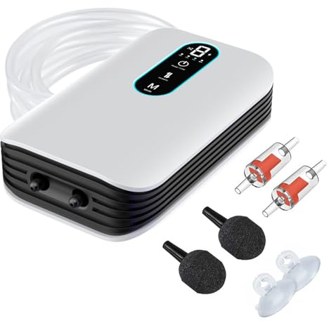 LNIDEAS Bomba de aire para acuario, bomba de oxígeno recargable con doble salida para pesca al aire libre y cortes de energía, flujo ajustable 1,5 l/min X2, ultrasilencioso (doble salida)