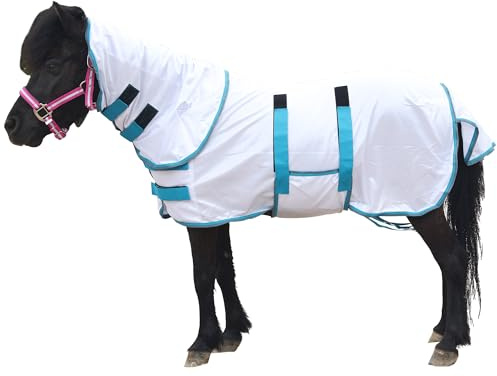 Gallopoff Pony/Shetty Fliegendecke mit Halsteil – Leichte, atmungsaktive Sommerdecke für Pferde – Mit verstellbaren Brust- & Bauchgurten – Für Fohlen, Minipferde, Zwergpferde & Miniponys 70 cm