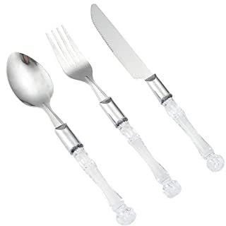 MMRTDJDR Forks Steak Couverts avec poignée en Cristal, 430 Couverts en Acier Inoxydable