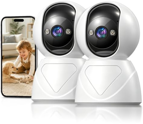 Caméra de surveillance Wi-Fi 5G - 3 MP - Rotation à 360 ° - Caméra de surveillance pour chien - Pour personnes, bébés, animaux domestiques - Suivi de voiture - Vision nocturne - Audio bidirectionnel