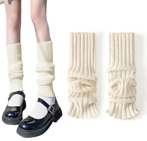 ZORVYN Jambières Femme Blanc Tricotées Chauffe-Jambes Chaussettes Hautes pour Oktoberfest Costumes Enfants Filles