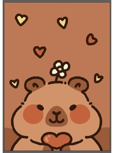 Superlicencias Manta Polar Decorativa con Diseño de Capibara Kawaii, Estampado de Corazones, Color Marrón, Peluche