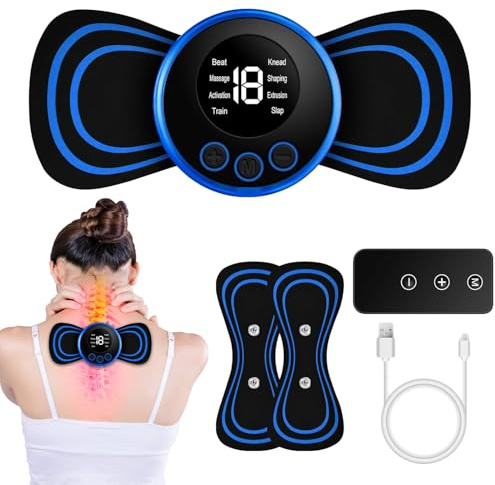 Masajeador Cuello Cervicales EMS, 8 Modos 19 Intensidades Masajeador de Cuello y Cervicales Hombro con Mando a Distancia para Alivio del Dolor Muscular Corporal