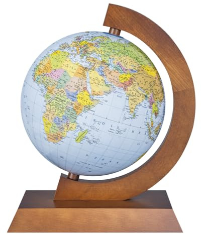 DONAU Globo/Diametro 25 cm/Mappamondo/Mappa Politico-Fisico/4 in 1 + montatura in legno/Illuminato/Versione in lingua tedesca/Globo luminoso/Applicazione Multiglobear/Illuminazione a LED