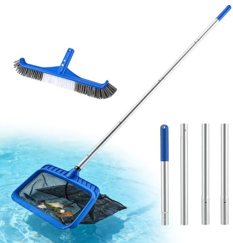 Set di pulizia per piscina, retino a maglia fine, 44,5 x 28 x 40 cm, spazzola per piscina da 44,5 cm, spazzola per telaio stabile con estremità curva, adatta per asta telescopica standard, per piscine
