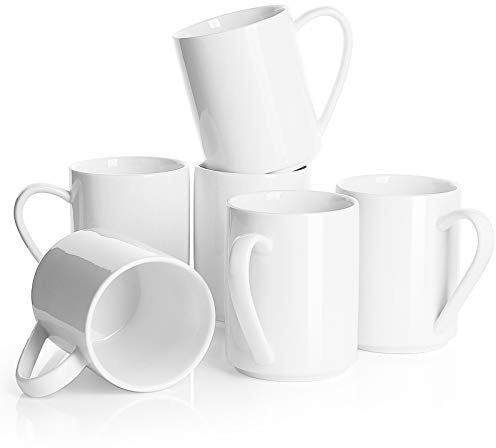 Sweese White Coffee Mug, Porcelain 11 Oz Coffee Mugs Set of 6, Ceramic Coffee Cups with Handle for Coffee, Tea, Cocoa, Cappuccino, Latte and Mulled Drinks