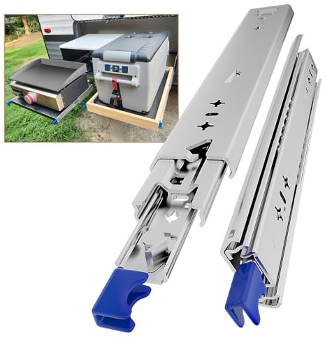 AOLISHENG Glissiere Pour Tiroir Charge Lourde 750 mm Avec Serrure Charge max 120 kg Pour Camping Car & Van Latéral Coulisse de Tiroir Sortie Totale Rail Coulissant Glissière a Bille 1 Paire(2 pièces)