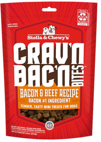 Stella & Chewy's Training Dog Treats - Crav'n Bac'n Soft Bacon & Beef Bites - Premium USA Made - Low Calorie Rewards - 8.25oz