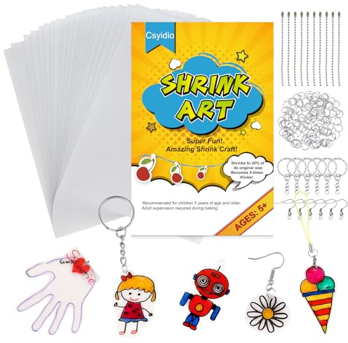 Csyidio 175 Pieces Shrink Plastic Sheet Kit Includes 25 Pieces Shrink Plastic Sheets and 150 Pieces Accessories for Making Key Chains, Christmas Ornaments, Kids' Birthday Presents