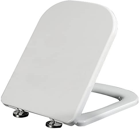 WC Sitz mit Absenkautomatik, Toilettendeckel mit Schnellverschluss, Antibakterieller Toilettendeckel mit Verstellbaren Scharnieren, Quadratisch, Weiß