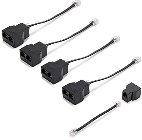Vthahaby telefondelare, telefondelare, med RJ11 6P4C-pluggar, lämplig för telefon, faxmaskin, svart (svart 5-pack)