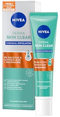 NIVEA Derma Skin Clear Chemical Exfoliator, 40 ml | Liquid Facial Exfoliator with 8% Salicylic Acid, Glycolic Acid and Niacinamide, Clears Skin, Reduces Blemishes, Refines Pores