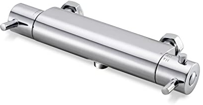 EMKE Duscharmatur med termostat krom, 1-håls duschtermostat, duschkran, badrumskran med 40 °C säkerhetsknapp, badrumsarmatur för slang, duschblandare