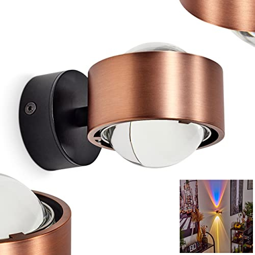 Vägglampa Sapri, modern väggspot av metall/glas i kopparfärg/svart, 1x G9, väggspot med stor ljuseffekt, Up&Down-armatur, ingår i leveransen: 1x färgfilter blå, utan glödlampor