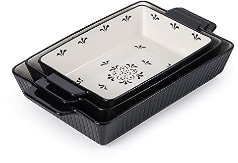 Sagoskat Baking Dishes Bakeware Set Ceramic Casserole Dish, Rectangular Shape, Oven safe, Nonstick, for Cooking, Cake Dinner, Kitchen, 13x9inch, 3pcs, Black