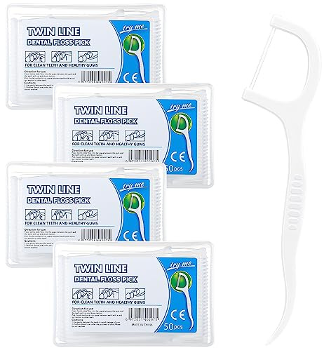 Hemiks 200 Pcs Twin-Line Dental Floss Picks - 2 in 1 Interdental Sticks with Portable Cases Floss Sticks Dental for Teeth Cleaning - Disposable Toothpicks for Travel, Home, Office, Hotel
