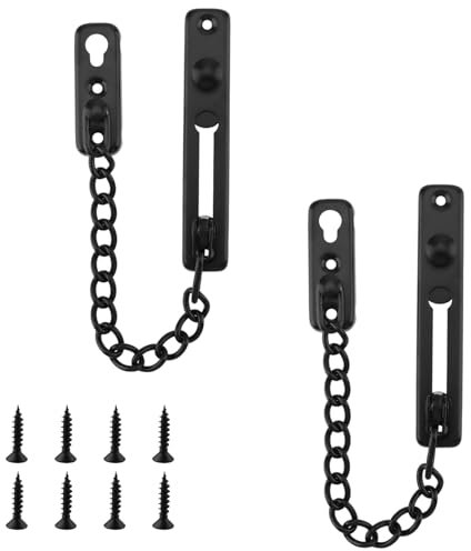 CHEUKYIU 2 Stück Abschließbar Edelstahl Türkette, Türkette Wohnungstür, Türkette Abschließbar,Türsicherheitskette, Geeignet für Innentüren und Fenster, Hotels, Mietshäuser, Schwarz