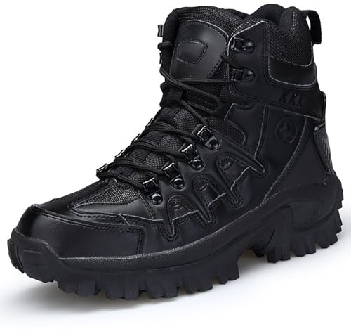 Youthful flying Hommes Bottes Militaires Rangers Tactiques avec Zip Latéral Botte Bottes De Combat Chaussures Randonnée en Plein Air(Size:44 EU,Color:Noir)