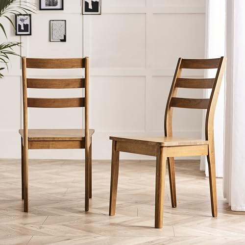 Furniturebox UK 2x Lynton Solid Wood Dining Chairs – Dark Walnut Stain – Modern Farmhouse Kitchen Chairs – Retro Mid-Century Style Traditional Wooden Dining Furniture