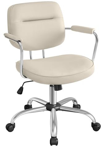 SONGMICS Homeoffice-Stuhl, Schreibtischstuhl, Schminkstuhl, PU, Drehstuhl, ergonomischer Bürostuhl, Armlehnen, Wippfunktion, höhenverstellbar, für Büro, Homeoffice, cappuccinobeige OBG033W01