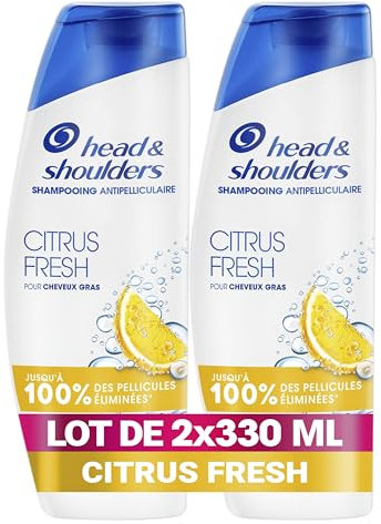 Head & Shoulders Citrus Fresh Shampoing Antipelliculaire Pour Cheveux Gras 2x330ml; Usage Quotidien; Jusqu'à 100% des Pellicules Éliminées, Cliniquement Prouvé