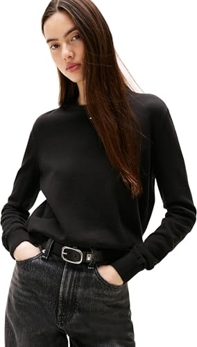 Tommy Jeans Pull Femme Essential Crew en Coton, Noir (Black), M
