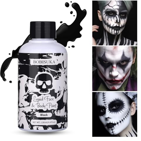 BOBISUKA Peinture Faciale Noire, Peinture Corporelle Lavable à Base d'Eau pour les Fêtes d'Halloween Art Théâtre Cosplay Clowns