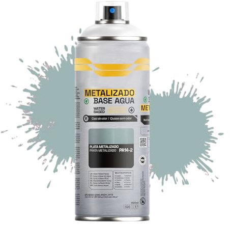 Etrexonline Pintura Spray Ecológica 400ml - Base Agua, Sin Olor - Para Muebles, Metal, Plástico y Madera - Colores Vivos y Permanentes, Cobertura Uniforme - Plata Metalizado, 1 unidad