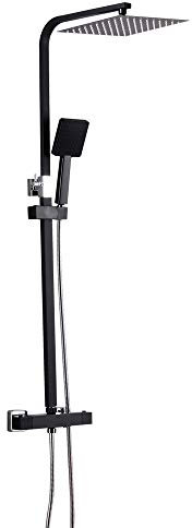 Regendusche Duschsystem mit Armatur, Duscharmatur Komplettset Shower System mit Thermostat 25 x 25 cm Regendusche Handbrause Duschsäule verstellbar mit Keramikventil
